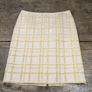 Talbots Skirt Sz 10 Straight Pencil Yellow Gold Plaid Cotton Blend Career